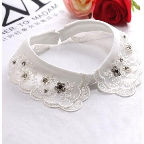 Women Fashion Imitation Pearl Fake Collar Detachable Dual Mesh Lapel Necklace
