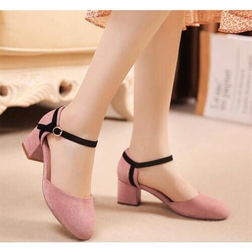 2020 Hot Shoes Woman 5CM Square High Heels Slingbacks Faux Suede Point Toe Women Office Lady Solid Sandals Female Wedding Shoe