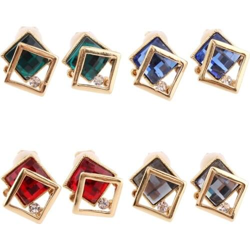 WENHQ Rhinestone Crystal Clip on Earrings for Women Gold Color Cuff Earrings Luxury Fashion Party Wedding No Ear Hole Earrings
