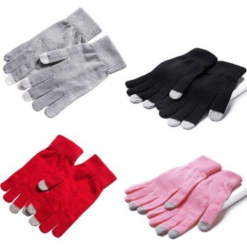 Womens Winter Full Fingered Magic Touch Screen Gloves Ribbed Knit Elastic Cuff Solid Color Thickened Thermal Ski Mittens Hand