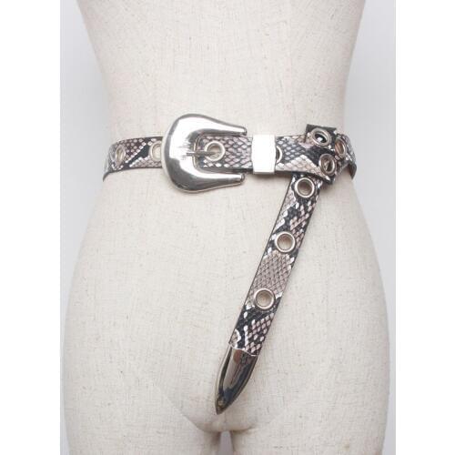 2.3cm Wide Black White Snake Narrow PU Leather Women Belt Gold Square Alloy Pin Buckle Female Waistband Jeans Belts