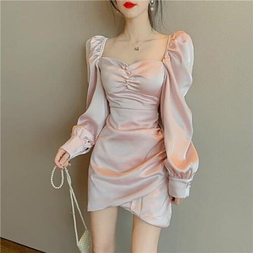 Bella Philosophy Women Mini Short Party Dress Long Sleeve Square Collar Slim Bodycon Dresses Female Chic Korean Fashion Vestidos