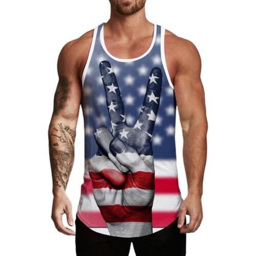 2021 Stars Printing American Flag Print Running Vest Men Stripe U Neck Bodybuilding Vest Pullover Top Summer Men Dropshipping