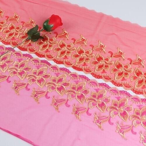 1Yard 21cm Flower Embroidery Mesh Lace For Clothing Accessories DIY Handmade Home Textile Curtain Material Suppliers