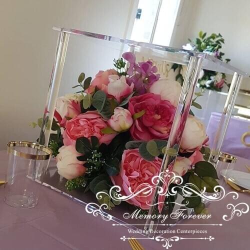 2PCS wedding decoration backdrop frame wedding centerpieces stand flower arrangement clear vase crystal cake stand candle holder