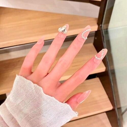 24pcs Artificial Nails With Glue Peach Love Wear Long Paragraph Fashion Manicure Patch False Nails Fake Nails Press On DL