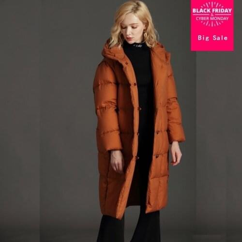 4XL Plus size Winter single breasted over the knee longer real duck down coat female hooded thicker super warm down coat wq501