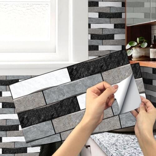 6pcs Self Adhesive Mosaic Tile Sticker Kitchen Bathroom Simulation Wall Tile Stickers Decor Waterproof Stick PVC Home Decor