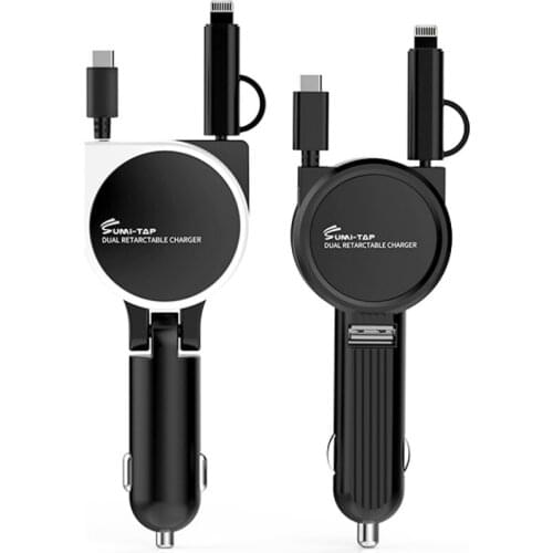 Car Charger For Cigarette Lighter USB 12V Socket Power Adapter Auto Mobile Phone Charger Flexible Cable For IOS Android Type-C