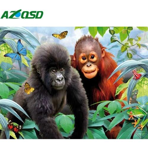 AZQSD Monkey Diamond Painting Full Square Rhinestones 5d Diy Diamond Embroidery Animal Mosaic Handmade Gift Cross Stitch Kits