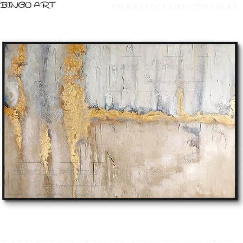 Great Artist Hand-painted High Quality Gold Abstract Oil Painting on Canvas Beauty Golden Foil Abstract Painting for Living Room