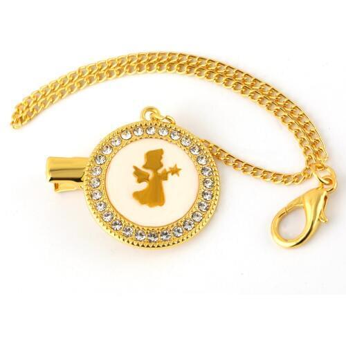 Handmade Baby Boys Girls High Class Golded Pacifier Clip Chain Safe Pacifier Holder Bling Bling Metal Chain