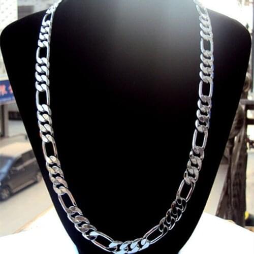 10MM Figaro Chain Necklace for Men and Women White Gold Filled 3+1 "O" Shaped Geometry Chain Link 23.6" 75 Grams