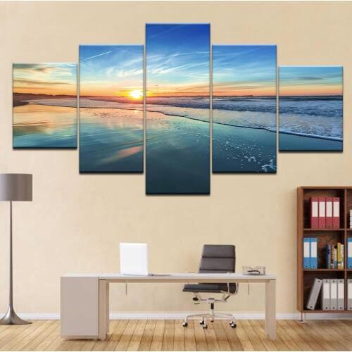 5 piece hot sell photography Sunset beach sea view modern home decoration art high quality canvas painting Print Free shipping