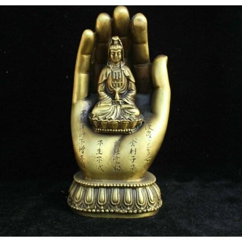 Chinese Buddhism Brass Kwan-yin Guan Yin Boddhisattva Goddess Buddha Hand Statue