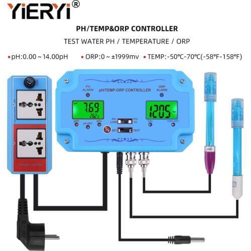 Yieryi 3 in 1 pH/TEMP/ORP Controller Water Quality Detector BNC Type Probe Water Quality Tester for Aquarium Monitor