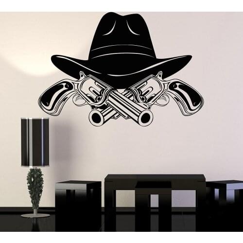 Cowboy Hat Revolvers Wild West Wall Decal Home Decor Bedroom Art Mural Removable Wall Stickers