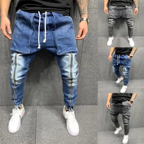 Mens Jeans Zipper design Fashionable Casual denim trousers Sports Personalized Wash Hip hop Joggers pants