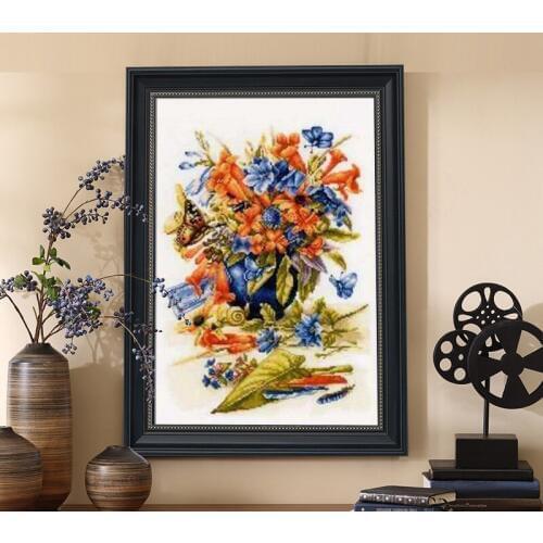 Butterflies and vases cross stitch kit DMC brand thread animal dog count canvas fabric embroidery handmade needlework