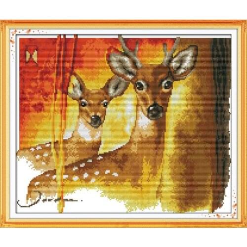 Sika deer cross stitch kit 14ct 11ct pre stamped canvas cross stitching animal lover embroidery DIY handmade needlework