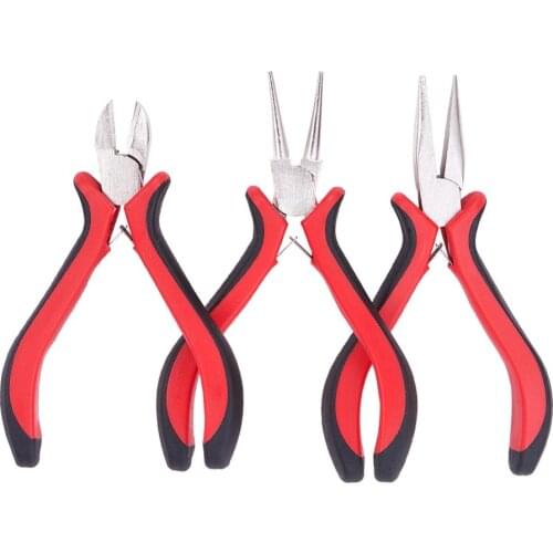 3pcs/set DIY Jewelry Tool Sets Ferronickel Side-Cutting Pliers Chain-Nose Round Nose Plier Platinum Carbon Steel 115~130x55~60mm