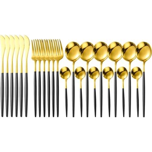 24pcs Cutlery Stainless Steel tableware Set Black Gold Spoon set Fork Knife Western Silverware Dinnerware Set Supplies