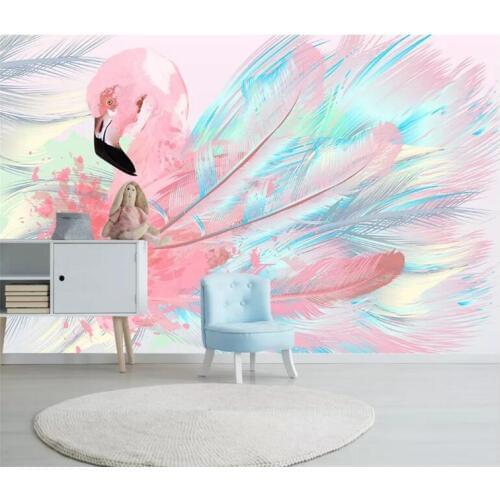 Custom painting 3d wallpaper papel de parede 3d wallpaper Nordic tropical plants flamingo background wall paper mural