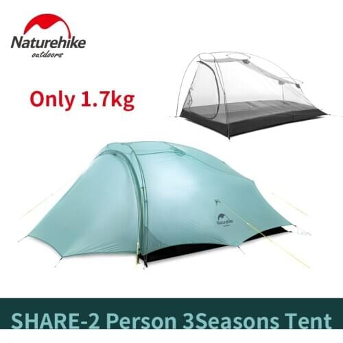 Naturehike Ultralight SHARE-2 Person Camping Tent Only 1.7kg Outdoor 3 Seasons 20D Nylon Waterproof Tent Large Space Whit Foyer