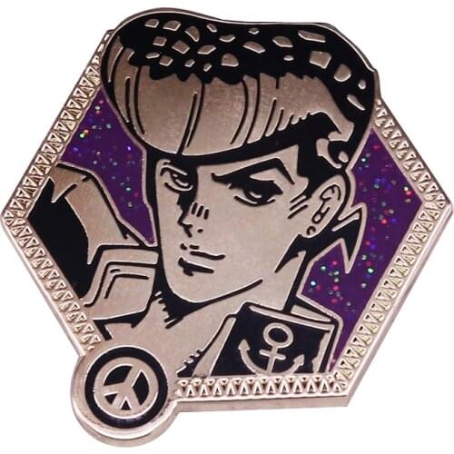 Bizarre Adventure glitter badge with anchor and peace sign gorgeous anime fans collection