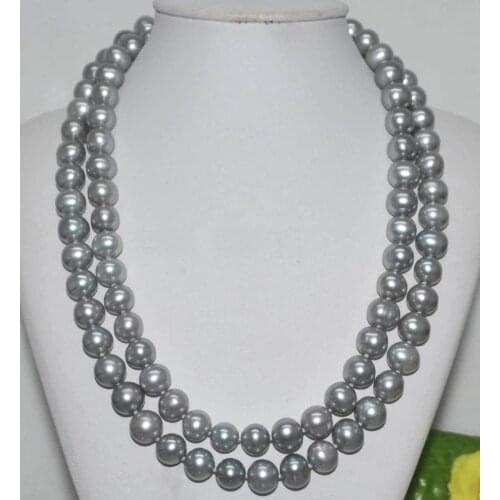 New 35'' 10-9MM SOUTH SEA GRAY PEARL NECKLACE 925silver GOLD CLASP