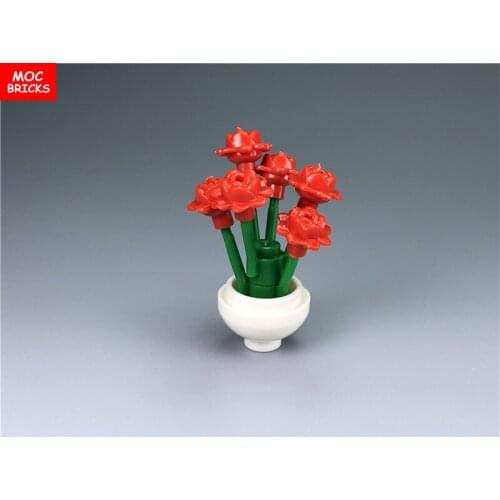 Single Sale MOC Bricks DIY Plants Beautiful Red Flowers Rose pot NEW Educational Building Blocks Model kids gifts