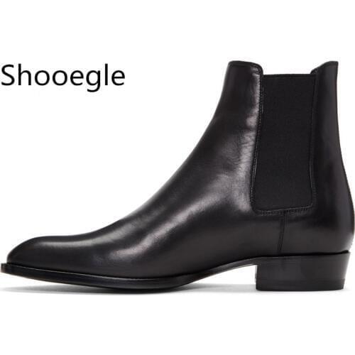 Autumn Winter Men Boots Black Leather Slip On Suede Low-heeled Mens Shoes Street Style Men Motorcycle Ankle Boots