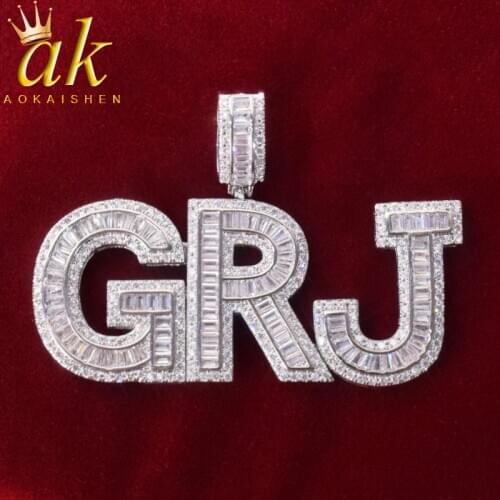 No Chain Custom Name Baguette Letter Pendant Hip Hop Gold Color AAAA Zirconia Mens Rock Jewelry
