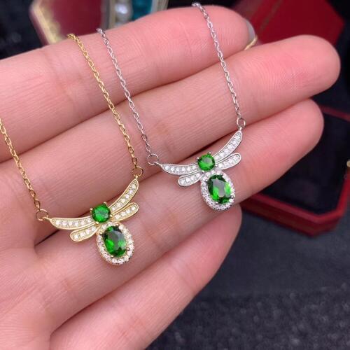Natural green diopside Necklace Natural gemstone Pendant Necklace 925 sliver trendy Lovely Dragonfly women party gift Jewelry