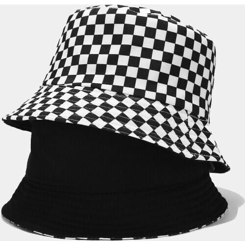 2021 Black White Bucket Hat Flat Fishing Hat Hip-Hop Plaid Cap Spring Summer Grid Fashion Design Fisherman Hat yellow red pink