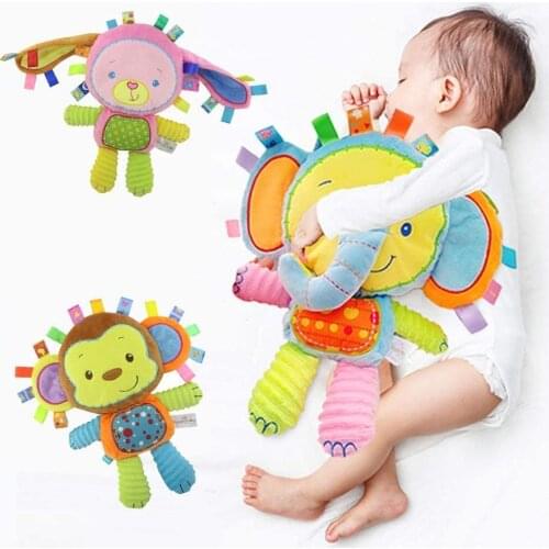 Plush Bunny Stuffed Animal Lovey Infant Pacify Doll Soft Taggie Toy Soothing Sensory Toy Great Gift,Monkey Lion Tags Rattle Toys