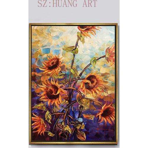 Sunflower modern abstract art installation yellow chrysanthemum knife flower oil painting wall decoration apple still life paint