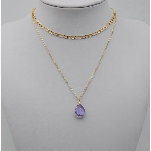 Simple Delicate Copper Jewelry Gold Color Unique Chain Layered Necklace Waterdrop Shape Pendant 2 Layers Necklace for Women 2019