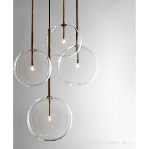 Nordic Clear Simple Glass Chandelier Lights Iron for Living Room Bedroom Dining Hanging Light Fixture Home Decor Suspendu Retro