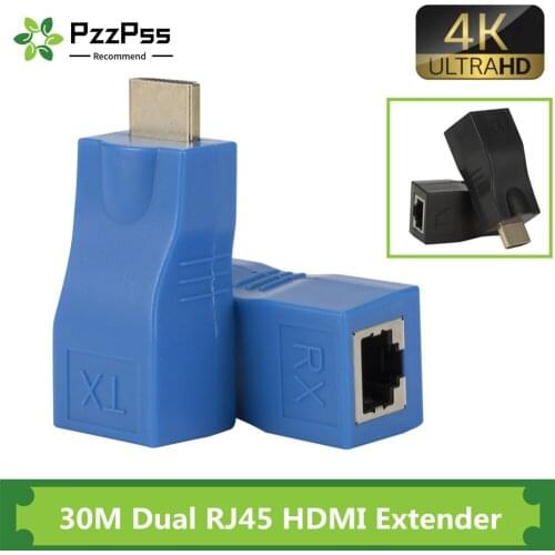PzzPss 4K HDMI-compatible Extender Extension up to 30m Over CAT5e / 6 UTP LAN Ethernet Cable RJ45 Ports LAN Network