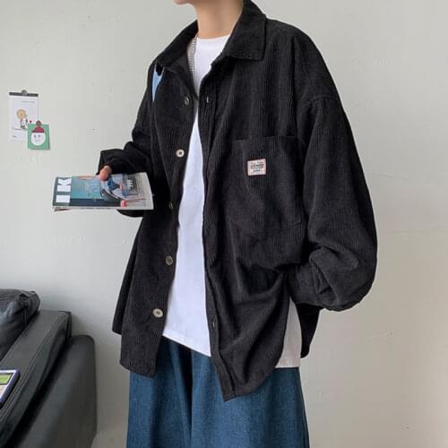 PR Corduroy Jacket Mens Loose Casual Shirt For Male 2021 Autumn New Shirt Long-Sleeved Korean Style Coats For Mens Fashion