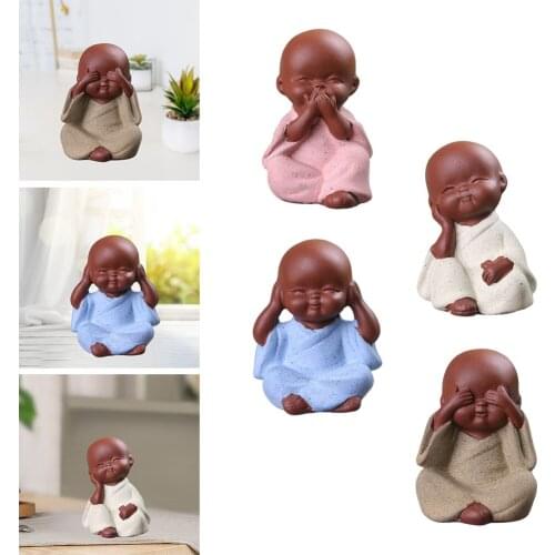 Buddha Statue Monk Purple Clay Pottery Figurine Home Ornament Decor Craft