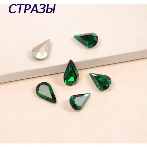 4300 Strass Teardrop Emerald Glass Rhinestones With Claw Sew On Crystal Stone Strass Diamond Metal Base Buckle