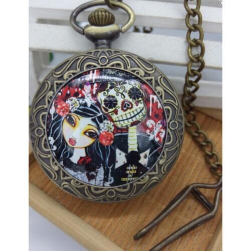 Vintage bronze silver Tim Burtons Corpse Bride pocket watch necklace and mans chain gifts wholesale