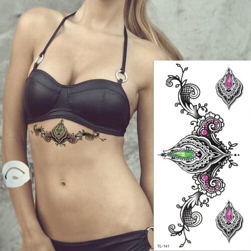 Sternum temporary tattoo sticker under breast tattoo sexy arab mehndi henna tattoo stickers body makeup jewels tattoo for girls