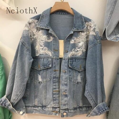 2021 New Women Sequin Denim Jacket Womens Jackets And Coats Streetwear Holes Beading Jean Jacket Outerwear Chaqueta Mujer Autumn