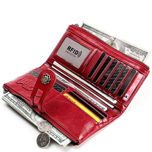 Women Rfid Blocking Wallet Fashion Ladies Wallet With Cell Phone Pocket Genuine Leather Female Long Clutch Bags Coin Purse Girl