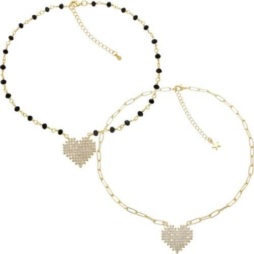 ZHUKOU 1 piece CZ crystal gold color necklace for women 2020 NEW heart Choker for party Jewelry VL79