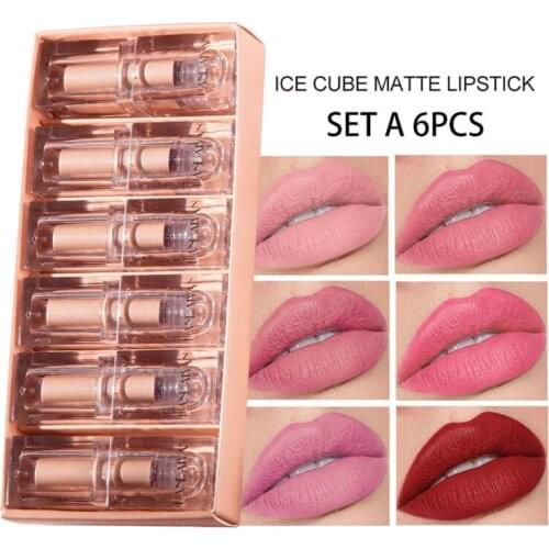 1set 6 Colors Women Matte Lip Gloss Long Lasting Lipstick Cosmetic Waterproof Sexy Lipsticks Tool Makeup Gift