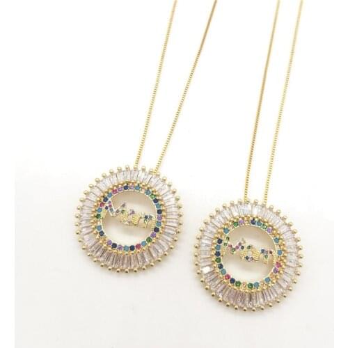 10pcs/lot Gold Rainbow Cubic Zirconia Round Hollow Mon Pendant Necklace Fashion Jewelry Mothers Day Gift